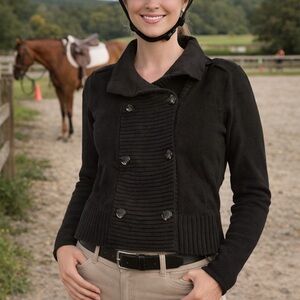 Lauren Ralph Lauren Jeans Co Black Double Breasted Knit Peacoat Sweater Jacket M